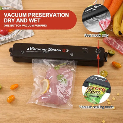 "TINTON LIFE Premium Vacuum Sealer – 220V/110V Food Preservation Machine with 10 Free Bags – Keep Food Fresh Longer in Sleek Black"