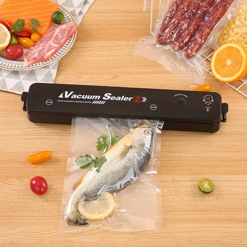 "TINTON LIFE Premium Vacuum Sealer – 220V/110V Food Preservation Machine with 10 Free Bags – Keep Food Fresh Longer in Sleek Black"