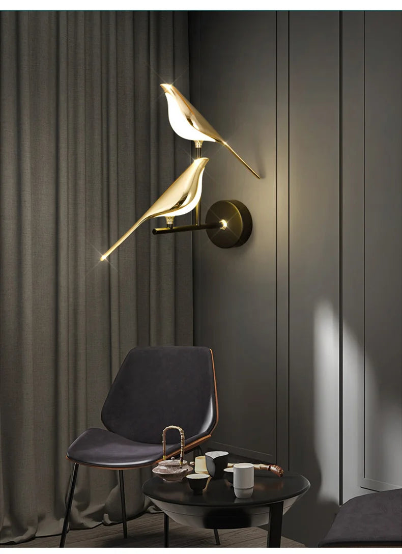 Luminous Lumens: The Modern Bird Sconce with Golden Glow