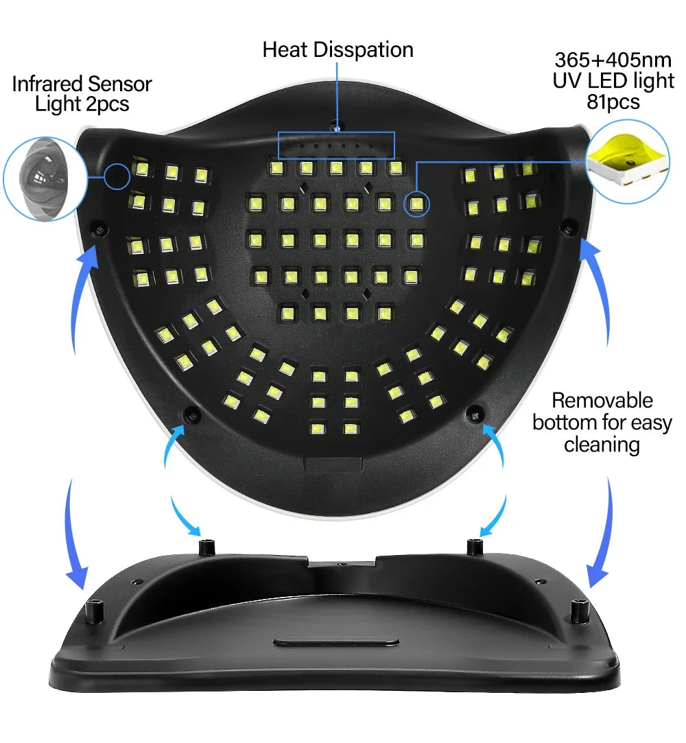 380W UV LED Nail Lamp Dryer for Nails Gel Polish with 81LEDs 4 Timer Setting HD Display Auto Sensor Professional