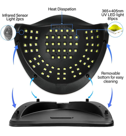 380W UV LED Nail Lamp Dryer for Nails Gel Polish with 81LEDs 4 Timer Setting HD Display Auto Sensor Professional