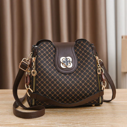 "Elegant Women's Luxury Bucket Bag - Check Print, Large Capacity Crossbody & Shoulder Bag"