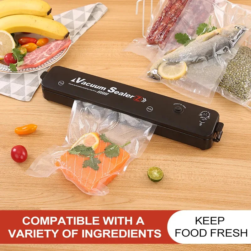 "TINTON LIFE Premium Vacuum Sealer – 220V/110V Food Preservation Machine with 10 Free Bags – Keep Food Fresh Longer in Sleek Black"