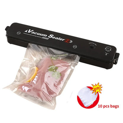 "TINTON LIFE Premium Vacuum Sealer – 220V/110V Food Preservation Machine with 10 Free Bags – Keep Food Fresh Longer in Sleek Black"