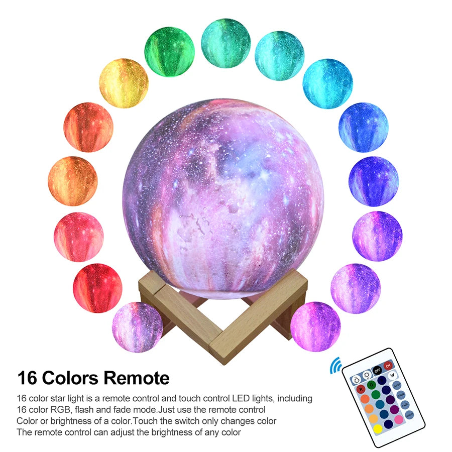 Starlight Luna Lamp – 16-Colour 3D Touch Moonlight