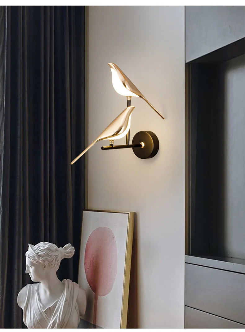 Luminous Lumens: The Modern Bird Sconce with Golden Glow