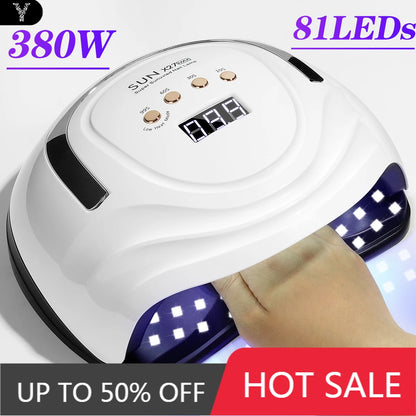 380W UV LED Nail Lamp Dryer for Nails Gel Polish with 81LEDs 4 Timer Setting HD Display Auto Sensor Professional